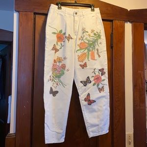 NWOT Ivory Cream Butterfly Wide Leg Jeans